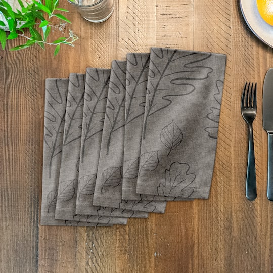 Gray Large Leaf Pattern Cotton Twill Napkin